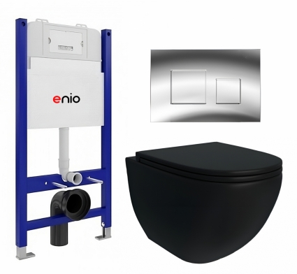 Комплект 3 в 1 инсталляция Enio Tecnico 50 + Унитаз подвесной Enio Unico BL Tornado EN4105057 + кнопка хром глянцевый Cubo