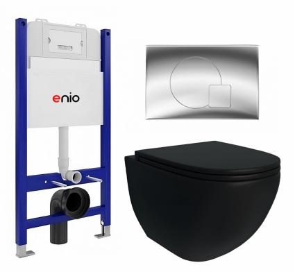 Комплект 3 в 1 инсталляция Enio Tecnico 50 + Унитаз подвесной Enio Unico BL Tornado EN4105057 + кнопка хром глянцевый Geometria