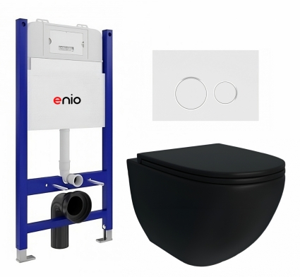 Комплект 3 в 1 инсталляция Enio Tecnico 50 + Унитаз подвесной Enio Unico BL Tornado EN4105057 + кнопка белая, окантовка хром Rotondo