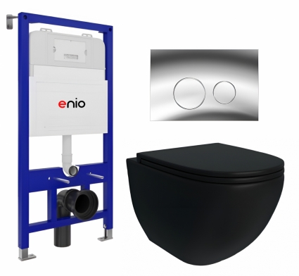 Комплект 3 в 1 инсталляция Enio Tecnico 52 + Унитаз подвесной Enio Unico BL Tornado EN4105057 + кнопка хром глянцевый Rotondo
