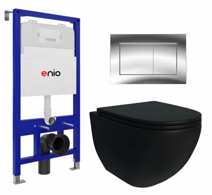 Комплект 3 в 1 инсталляция Enio Tecnico 52 + Унитаз подвесной Enio Unico BL Tornado EN4105057 + кнопка хром глянцевый Quadro