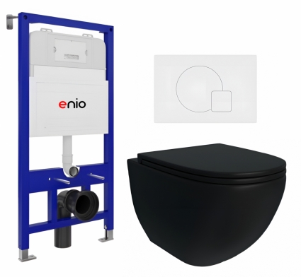 Комплект 3 в 1 инсталляция Enio Tecnico 52 + Унитаз подвесной Enio Unico BL Tornado EN4105057 + кнопка белая матовая Geometria 