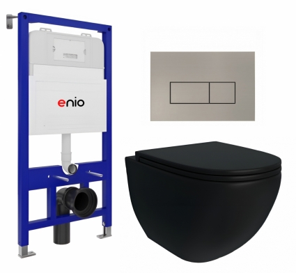 Комплект 3 в 1 инсталляция Enio Tecnico 52 + Унитаз подвесной Enio Unico BL Tornado EN4105057 + кнопка матовая нержавеющая сталь Rettangolo