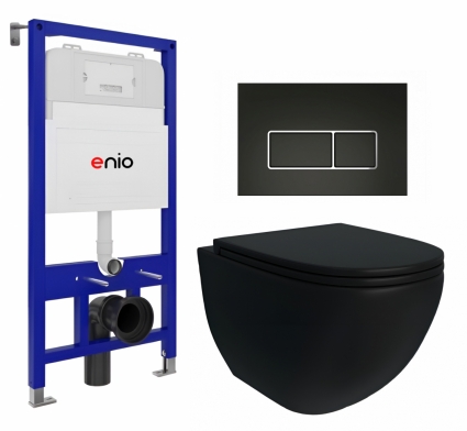 Комплект 3 в 1 инсталляция Enio Tecnico 52 + Унитаз подвесной Enio Unico BL Tornado EN4105057 + кнопка черная матовая, окантовка хром Rettangolo