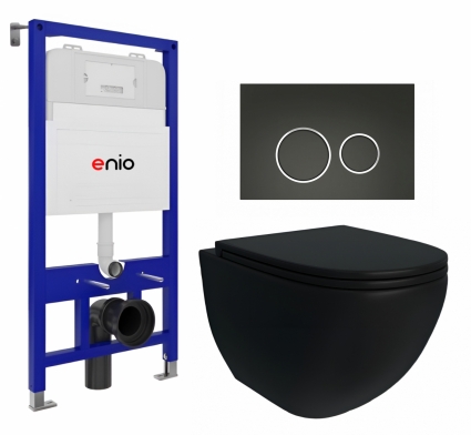 Комплект 3 в 1 инсталляция Enio Tecnico 52 + Унитаз подвесной Enio Unico BL Tornado EN4105057 + кнопка черная матовая, окантовка хром Rotondo