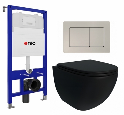 Комплект 3 в 1 инсталляция Enio Tecnico 52 + Унитаз подвесной Enio Unico BL Tornado EN4105057 + кнопка матовая нержавеющая сталь Quadro