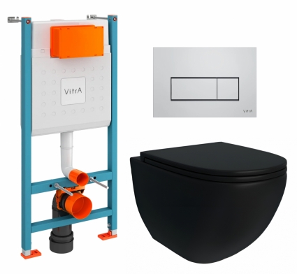 Комплект 3 в 1 инсталляция VitrA V-Fix Core + Унитаз подвесной Enio Unico BL Tornado EN4105057 + кнопка хром матовая Root Square