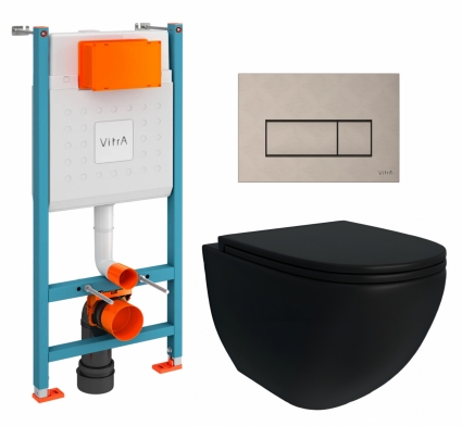 Комплект 3 в 1 инсталляция VitrA V-Fix Core + Унитаз подвесной Enio Unico BL Tornado EN4105057 + кнопка никель Root Square