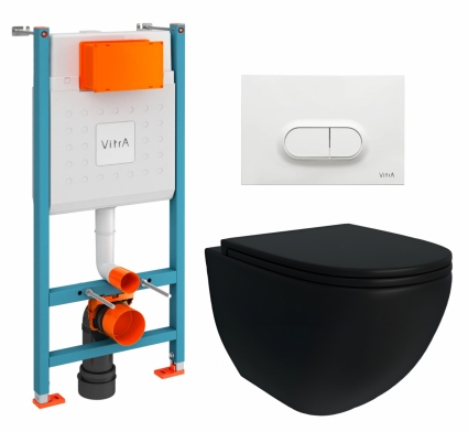 Комплект 3 в 1 инсталляция VitrA V-Fix Core + Унитаз подвесной Enio Unico BL Tornado EN4105057 + кнопка белый глянец Loop