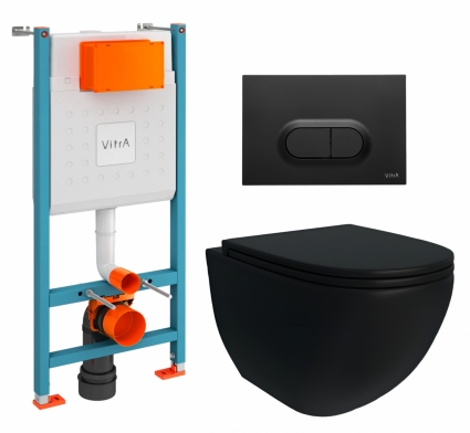 Комплект 3 в 1 инсталляция VitrA V-Fix Core + Унитаз подвесной Enio Unico BL Tornado EN4105057 + кнопка черный матовый Loop 