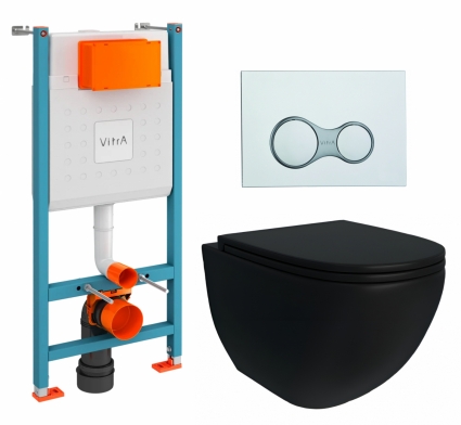 Комплект 3 в 1 инсталляция VitrA V-Fix Core + Унитаз подвесной Enio Unico BL Tornado EN4105057 + кнопка хром Sirius