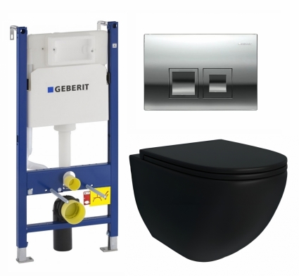 Комплект 3 в 1 инсталляция Geberit Duofix + Унитаз подвесной Enio Unico BL Tornado EN4105057 + кнопка хром Delta