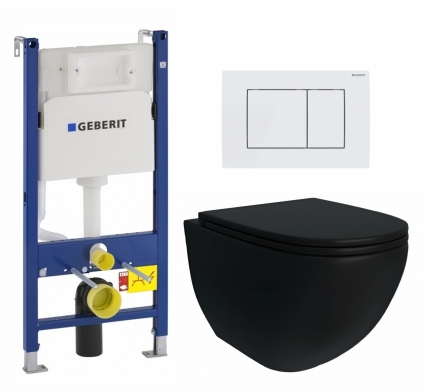 Комплект 3 в 1 инсталляция Geberit Duofix + Унитаз подвесной Enio Unico BL Tornado EN4105057 + кнопка белая Delta30