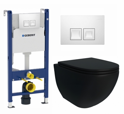 Комплект 3 в 1 инсталляция Geberit Duofix + Унитаз подвесной Enio Unico BL Tornado EN4105057 + кнопка белая Delta 50