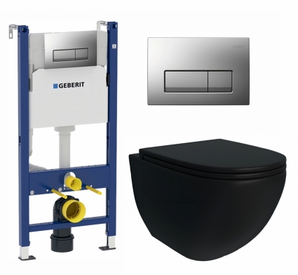 Комплект 3 в 1 инсталляция Geberit Duofix + Унитаз подвесной Enio Unico BL Tornado EN4105057 + кнопка хром матовый