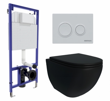 Berges Wasserhaus Комплект 3 в 1 инсталляция Berges Novum O4 + Унитаз подвесной Enio Unico BL Tornado EN4105057 + кнопка белая