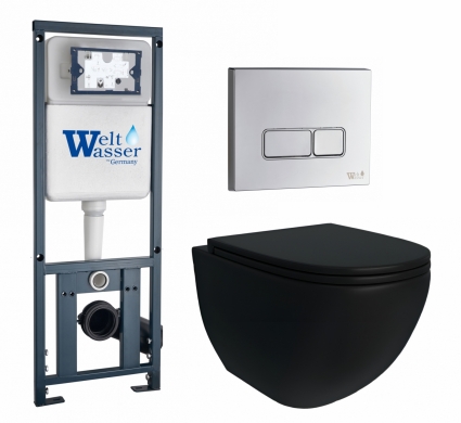 Комплект 3 в 1 инсталляция WeltWasser WW Marberg 410 + Унитаз подвесной Enio Unico BL Tornado EN4105057 + кнопка хром глянцевый Marberg 410 SE