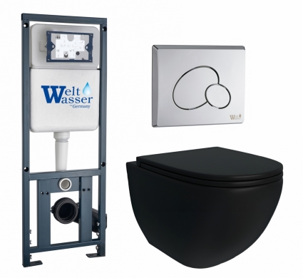 Комплект 3 в 1 инсталляция WeltWasser WW Marberg 410 + Унитаз подвесной Enio Unico BL Tornado EN4105057 + кнопка хром глянцевый Marberg 410 RD