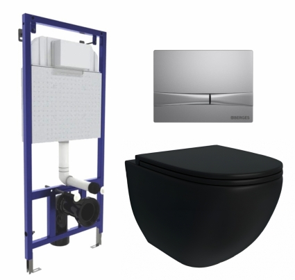 Комплект 3 в 1 инсталляция Berges Wasserhaus Novum + Унитаз подвесной Enio Unico BL Tornado EN4105057 + кнопка хром
