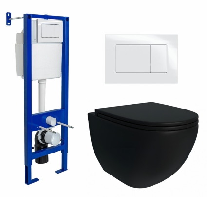 Комплект 3 в 1 инсталляция Berges Wasserhaus Atom + Унитаз подвесной Enio Unico BL Tornado EN4105057 + кнопка белая