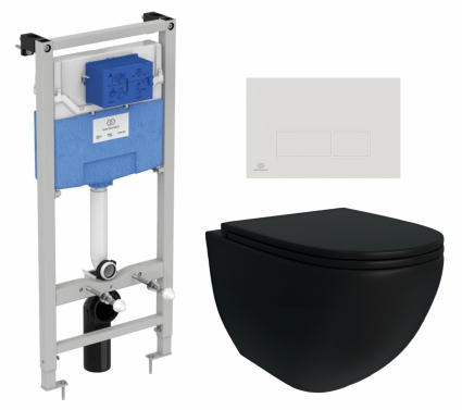 Комплект 3 в 1 инсталляция Ideal Standard + Унитаз подвесной Enio Unico BL Tornado EN4105057 + кнопка белая Oleas