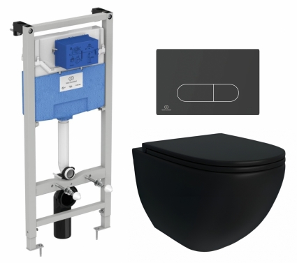 Комплект 3 в 1 инсталляция Ideal Standard + Унитаз подвесной Enio Unico BL Tornado EN4105057 + кнопка черная Oleas