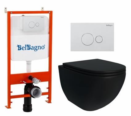 Комплект 3 в 1 инсталляция BelBagno BB026/BB042BL + Унитаз подвесной Enio Unico BL Tornado EN4105057 + кнопка черная матовая
