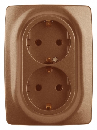 Розетка ЭРА 12 2x2P E Schuko со шторками 16A 250V 12-2108-14 Б0036450 в стиле модерн, цвет медь