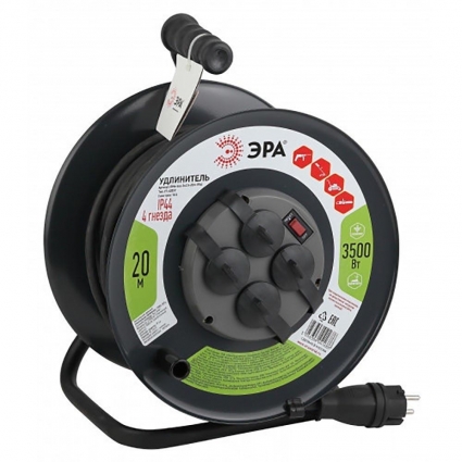 Удлинитель силовой ЭРА RMx-4es-3x2.5-20m-IP44(kg) Б0043057 цвет черный