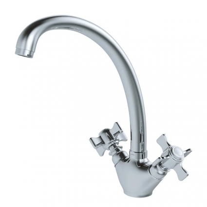 Смеситель для кухни 1/2 керамический MIXLINE ML30-031 "Classic" низкий излив двухвентильный, хром