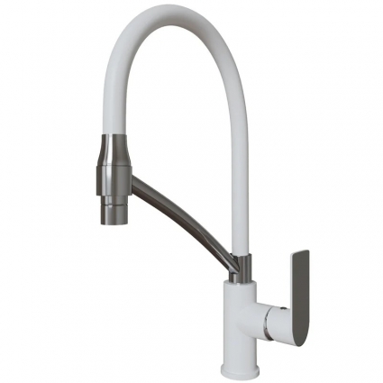 Смеситель для кухни 35k MIXLINE ML33-108 "City White" гибкий излив боковая ручка ручка БЕЛЫЙ/ХРОМ однорычажный, хром