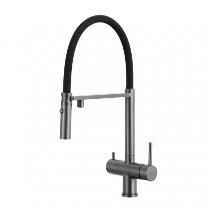 Смеситель для кухни Gappo G4397-89 с гибким изливом, оружейная сталь, однорычажный, черный