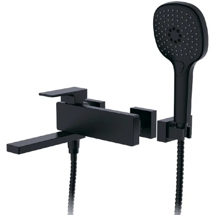 Смеситель для ванны с душем FAOP A09-6 A3209-6 черный, однорычажный, длина излива 23.4 см