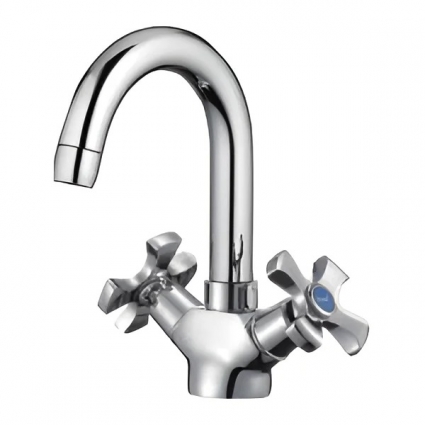Смеситель для раковины Frap H93 F1393 хром двухвентильный, длина излива 12.9 см