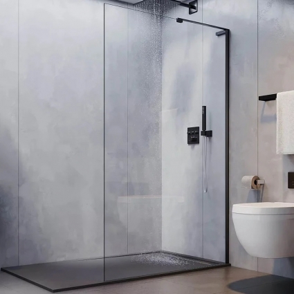 Душевая перегородка Veconi Korato KR77B-90-01-C8 90 см, профиль матовый черный в современном стиле