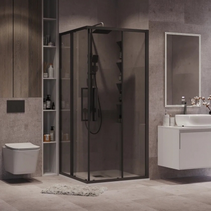 Душевой уголок Grossman Cosmo 300.K33.02.9090.21.10 90х90 см, профиль матовыйчерный, стекло тонированное, прямоугольный, двери раздвижные