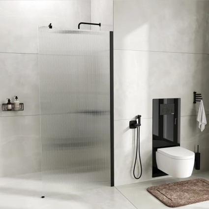Душевая перегородка Wasserkraft Rur 30W 120 см, профиль матовый черный, стекло рифленое в современном стиле