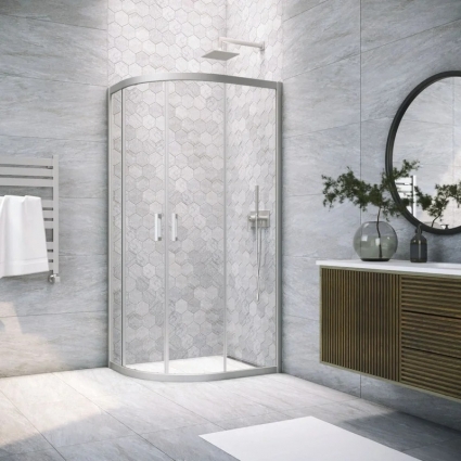 Душевой уголок Vegas Glass ZS-F Novo 110*90 07 01 профиль хром матовый, стекло прозрачное, четверть круга, двери раздвижные