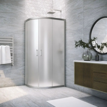 Душевой уголок Vegas Glass ZS-F Novo 90*80 07 10 профиль матовый хром, стекло сатин, четверть круга, двери раздвижные