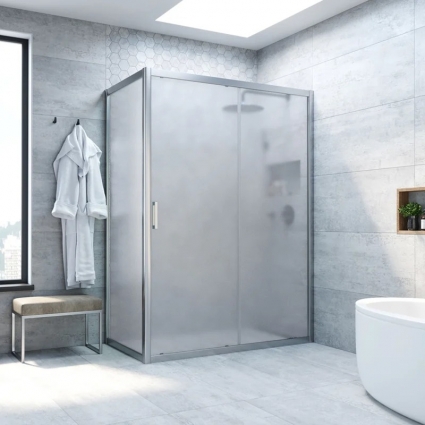 Душевой уголок Vegas Glass ZP+ZPV NOVO 110*70 07 10 профиль матовый хром, стекло сатин, прямоугольный, двери раздвижные