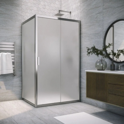 Душевой уголок Vegas Glass ZP+ZPV Tur Novo h190 120*100 08 10 профиль глянцевый хром, стекло сатин, прямоугольный, двери раздвижные