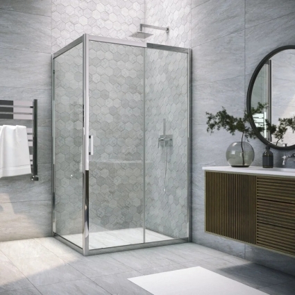 Душевой уголок Vegas Glass ZP+ZPV Tur Novo h190 120*100 08 01 профиль глянцевый хром, стекло прозрачное, прямоугольный, двери раздвижные