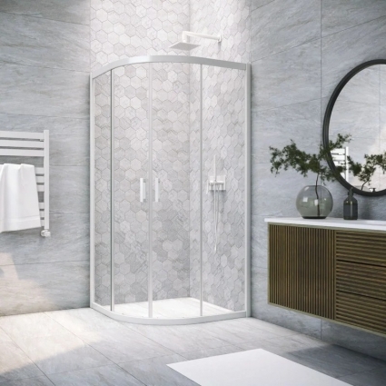Душевой уголок Vegas Glass Zs Novo 100 01 01 100x100 см, профиль белый, четверть круга, двери раздвижные