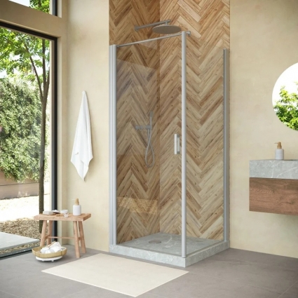 Душевой уголок Vegas Glass EP-Fis Novo 90*100 07 01 L 90x100 см, профиль матовый хром, прямоугольный, двери распашные