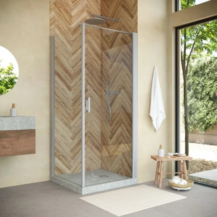 Душевой уголок Vegas Glass EP-Fis Novo 80*90 07 01 R 80x90 см, профиль матовый хром, прямоугольный, двери распашные