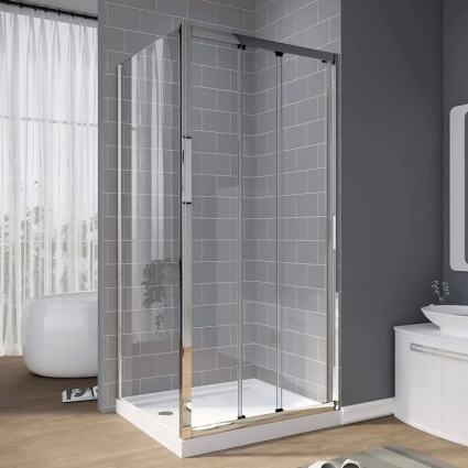 Душевой уголок Veconi Rovigo RV-028 100х70 см, профиль глянцевый хром, стекло прозрачное, прямоугольный, двери раздвижные