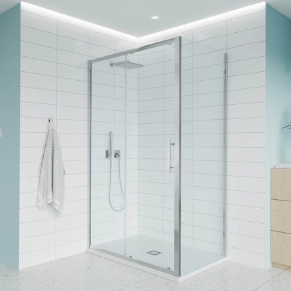 Душевой уголок Veconi Evo 100SP CH 180х80 см, профиль глянцевый хром, стекло прозрачное, прямоугольный, двери раздвижные