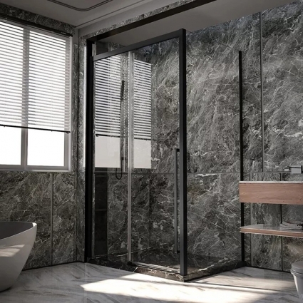 Душевой уголок Veconi Premium Trento PTC-SP-30B 120x90, профиль черный матовый, стекло прозрачное, двери раздвижные