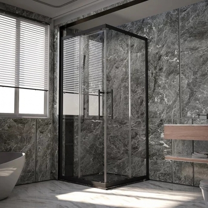Душевой уголок Veconi Premium Trento PTC-20B 120x80, профиль черный матовый, стекло прозрачное, двери раздвижные