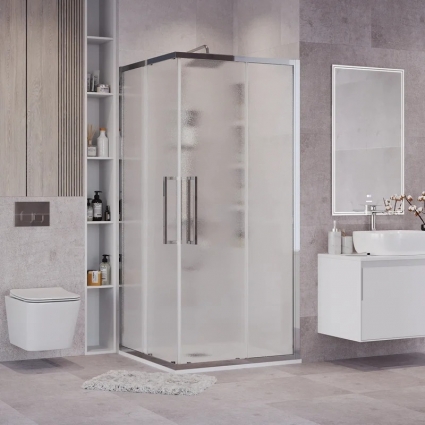 Душевой уголок Grossman Cosmo 300.K33.02.8080.10.02 80х80 см, профиль глянцевый хром, стекло шиншилла, прямоугольный, двери раздвижные